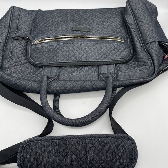 Vera Bradley Iconic Weekender Travel Bag Black Blue Quilted Denim 16x10x7 - Picture 10 of 12